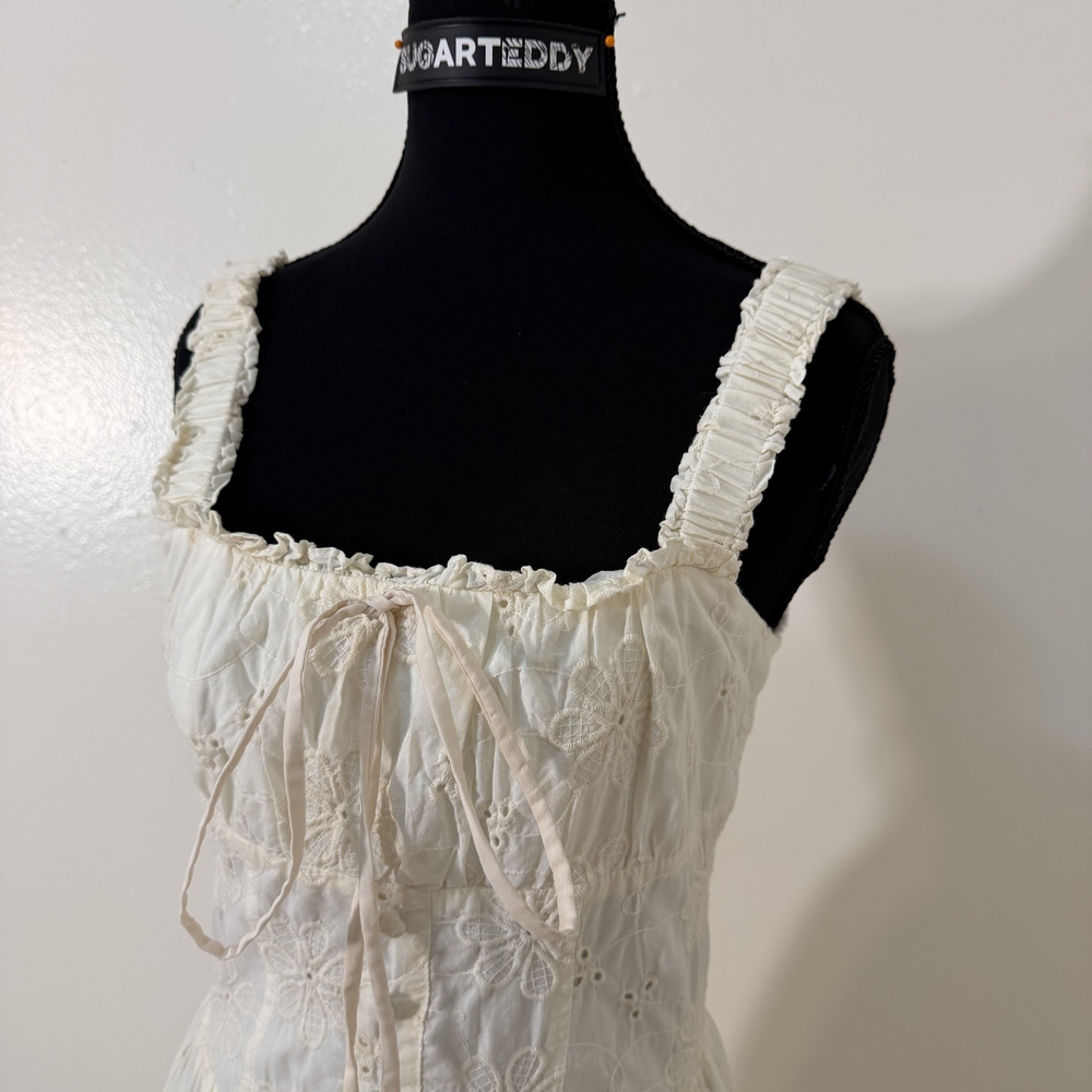 Cream Sleeveless Embroidered Dress